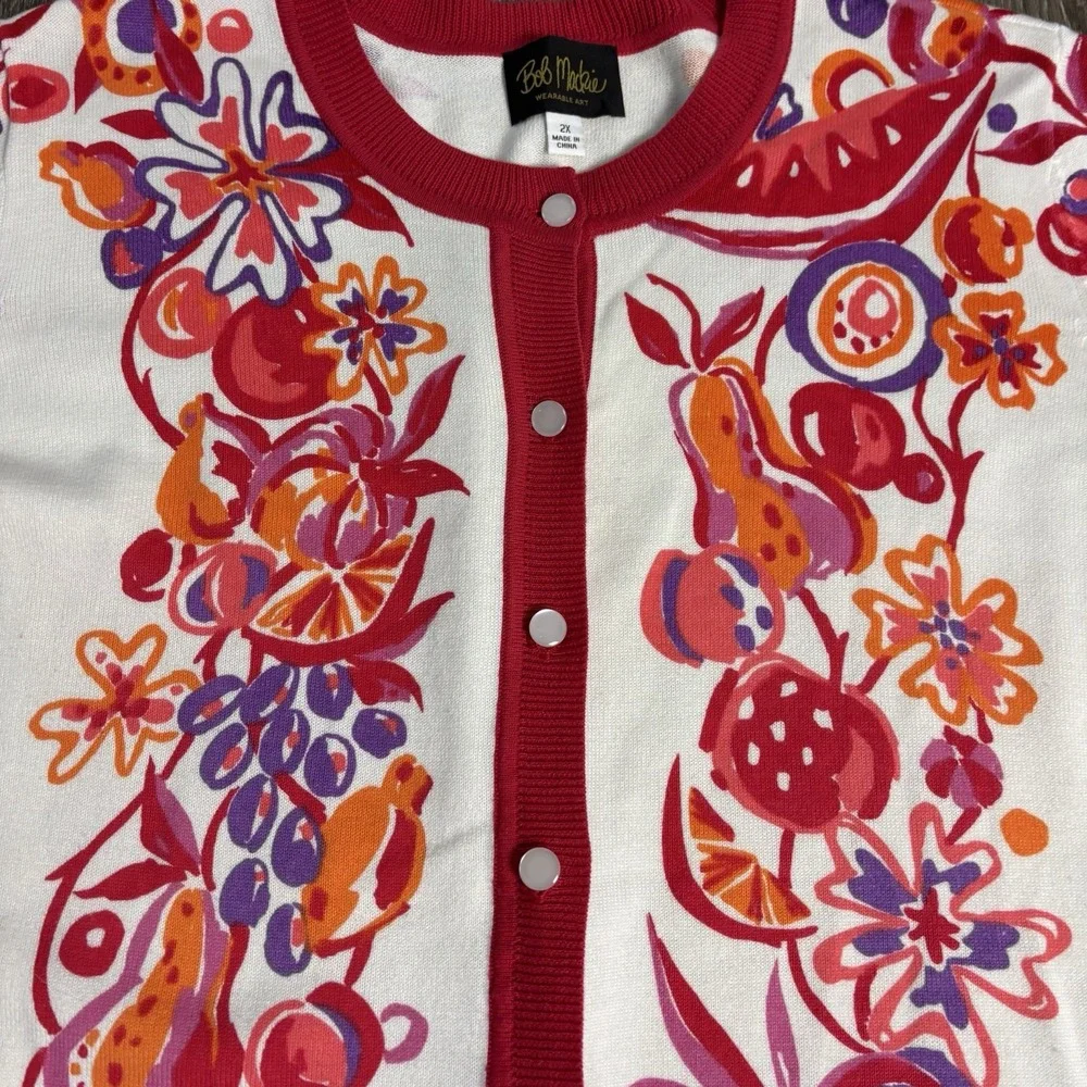 Bob Mackie Wearable Art‎ Button Up Cardigan 2X Summer Harvest Floral